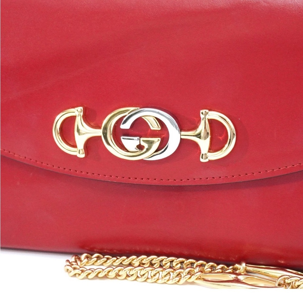 Gucci Zumi Red Shoulder Bag with Gold Chain 2 way Bag Preowned - Picture 12 of 17